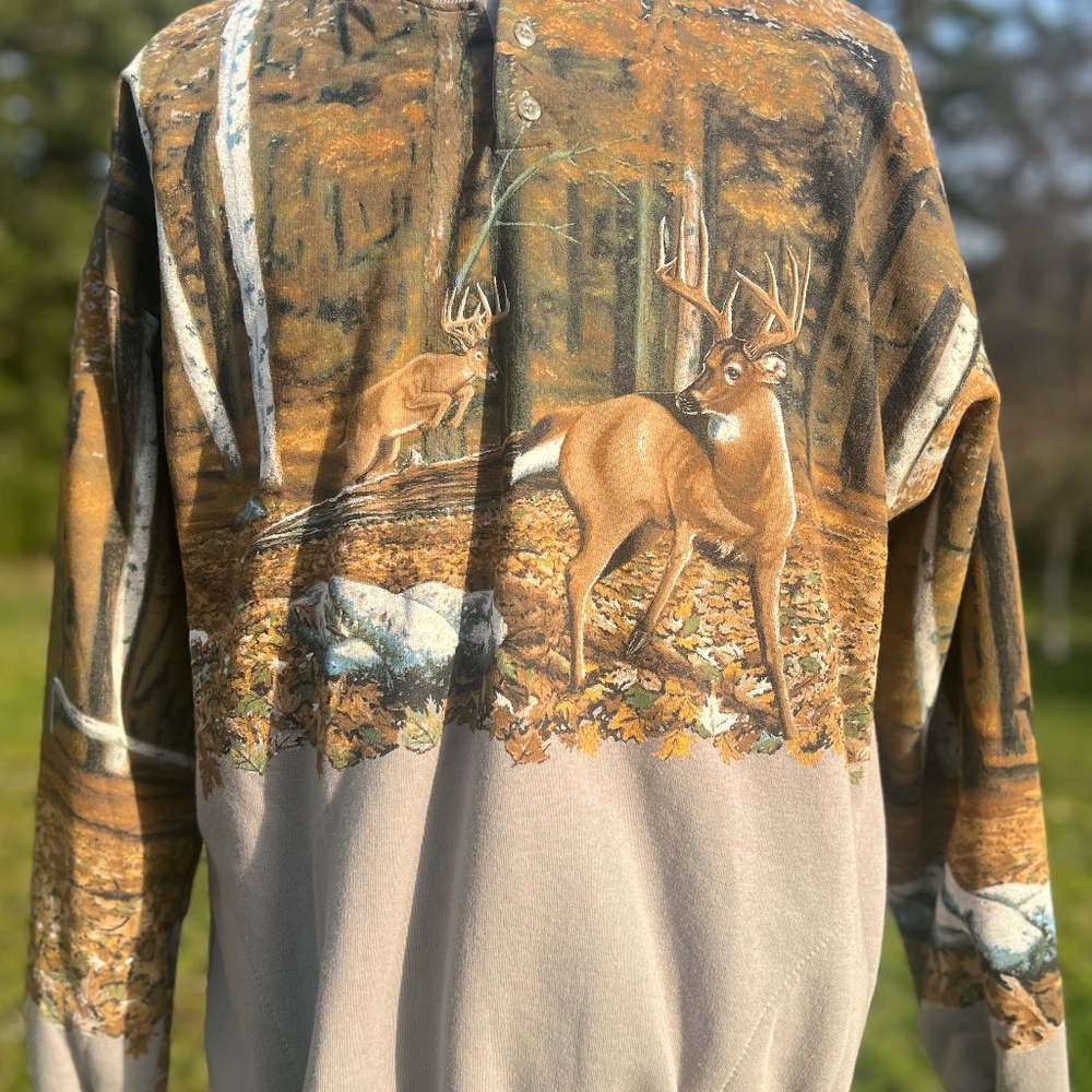 ARTISANS Sweater | Vintage 90s Deer Hunting Nature Pocket Long Sleeve | XL